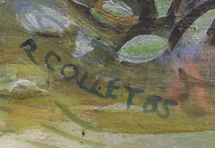 Ruth Isabelle Collet (1909-2001), oil on board, Boy reading in a landscape, signed and dated '85, 55 x 77cm, unframed